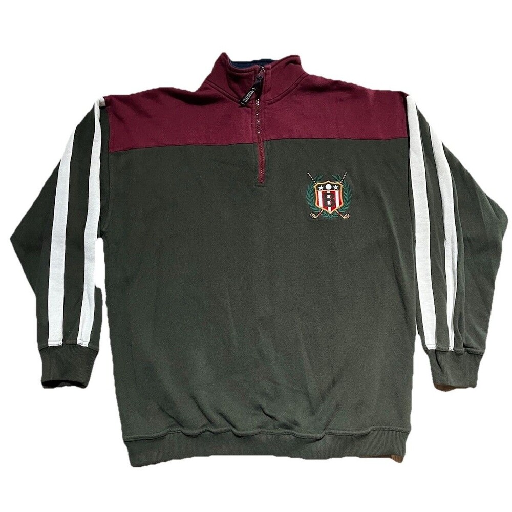 Vintage Bugle Boy Fleece Sweatshirt Mens XL Green Red 1/4 Quarter Zip Y2K 90s